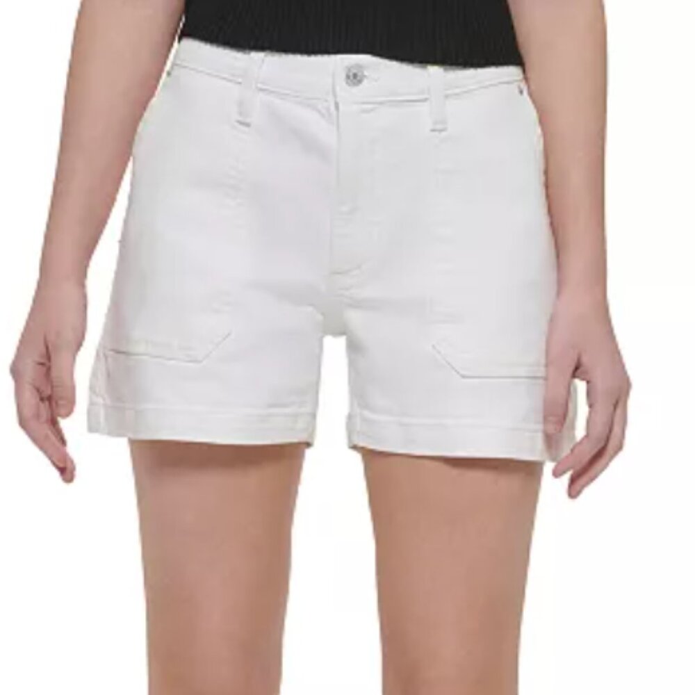 Calvin Klein Women's White Mid Rise Utility Denim Shorts